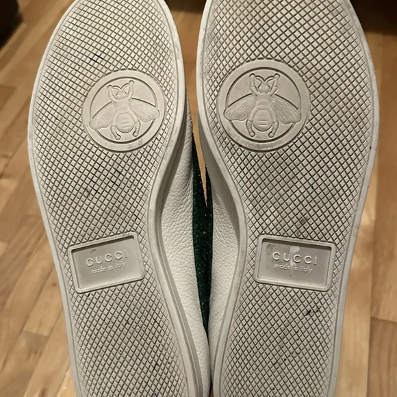 GUCCI Falacer sneaker Web glitter white leather bee - Picture 7 of 7